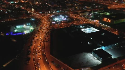 Middle Eastern Night Street Drone View Stock Footage 218446817
