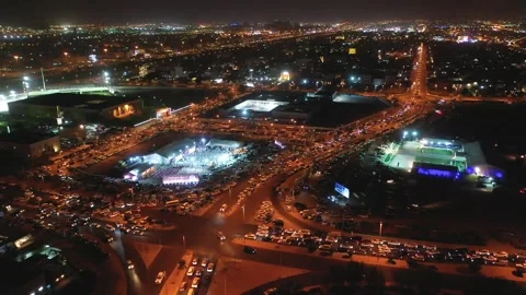 Middle Eastern Night Street Drone View Stock Footage 218446822