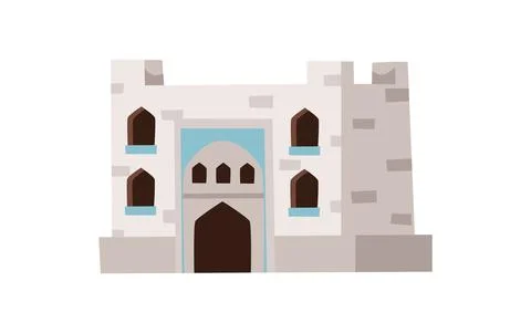Middle Eastern or Arabian castle with towers, flat vector illustration isolated. Stock Illustration