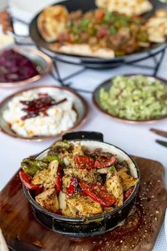 Middle eastern or arabic dishes and assorted meze Stock Photos