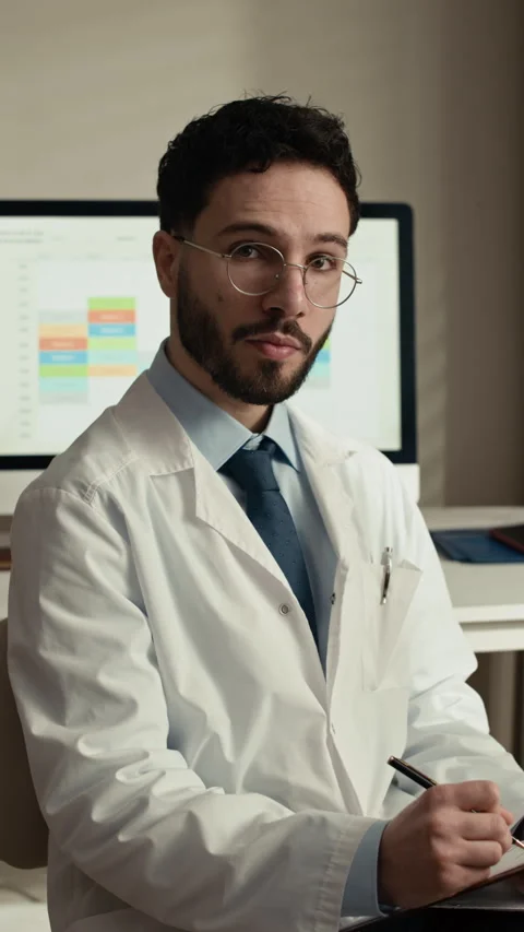 Middle Eastern Physician Looking at Camera in Office Stock Footage 334878658