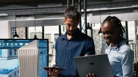 Middle eastern real estate developer presenting idea of residential layout Stock Photos