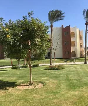 Middle Eastern Resort Complex with Landscaped Gardens Stock Photos
