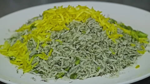 Middle Eastern Rice Dish with Broad-beans and Fresh Herbs Stock Footage 40975390