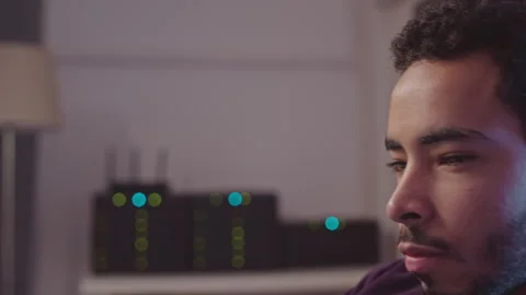 Middle Eastern Software Developer Working in Dark Office Stock Footage 247623219