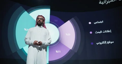 Middle Eastern Speaker on Stage Delivering a Presentation Stock Footage 243571235