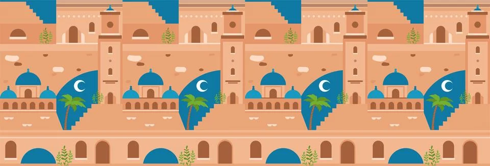 Middle Eastern town pattern. Repeating design element for printing on fabric Stock Illustration