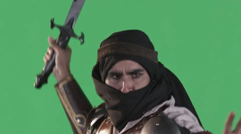 Middle Eastern Warrior on Green Screen Video stock 33638207