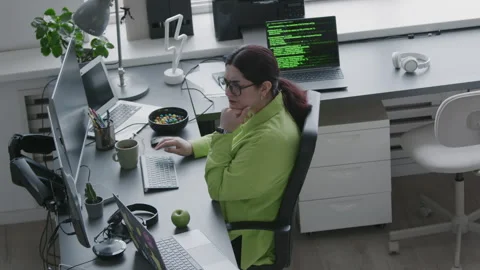 Middle Eastern Woman Coding on Computer in Office Stock Footage 276202455
