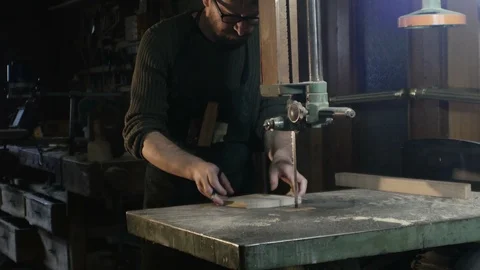 Middle field on a carpenter measuring a piece of wood Stock-Footage 88808399
