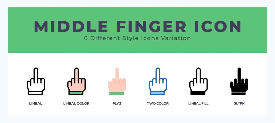 Middle finger icon set with different styles. Vector illustration. イラスト素材