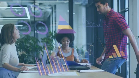 Middle person lifting folder, office team reviewing docs at table, animated Stock Footage 333689506