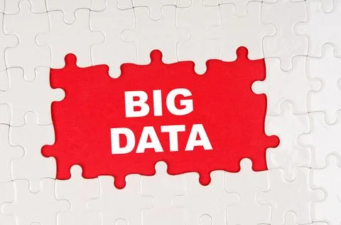 In the middle of the puzzles on a red background it is written - BIG DATA Stock Photos