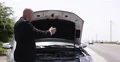 Middle Road Upset Businessman Have Broken Car Problem Angry Sad People Stressed 4k or 4k+ Resolution