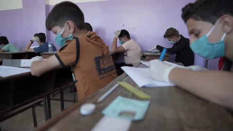 Middle School Exams In Idlib During The Coronavirus Crisis Stock Footage