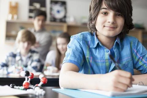 Middle school student in chemistry class Stock Photos