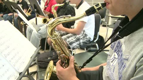 Middle school students practicing in Music Class (6 of 10) Stock Footage 8979867