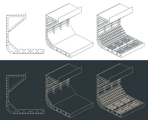 Middle section of a large cargo ship isometric blueprints Stock Illustration