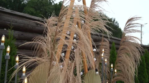 Middle shot of beautiful wedding decor. Simple but elegant decoration for Stock Footage 148565314