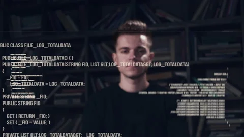 Middle shot of big data programmer working with program code Stock Footage 152702755