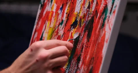 Middle shot of hand using palette knife for painting 库存影片 233905073