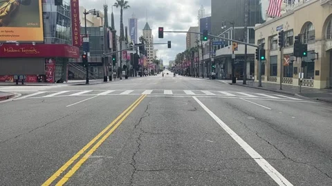 Middle-of-street view of empty Hollywood Blvd during coronavirus lockdown Stock Footage 133826451