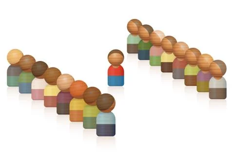 In The Middle Two Groups Opinions Alliance Outsider Misfit Teams Toy Figures Stock Illustration