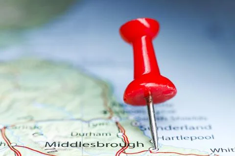 Middlesbrough, Great Britain pin on map Stock Photos