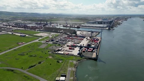 MIddlesbrough, UK - 15th May 2023; Aerial drone shot of the Port of Teeside Stock Footage 280046944