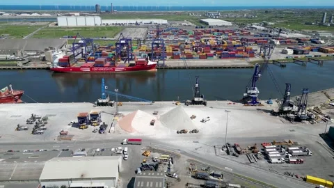 MIddlesbrough, UK - 15th May 2023; Aerial drone shot of the Port of Teeside Stock Footage 280047804