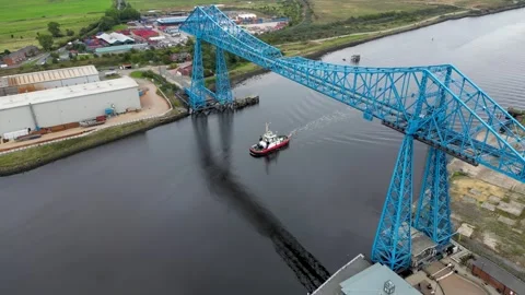 Middlesbrough, UK - 20th Sept 2022; Aerial view Middlesbrough Transporter Bridge Stock Footage 280048931