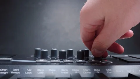 Midi controller. DJ faders twist. Setting up sound equipment. Sound check. 4k. Stock-Footage 89124302