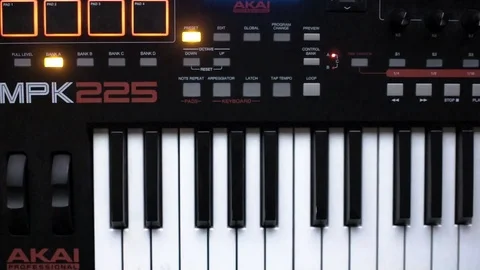 Midi Keyboard In Strobe Light From Above Stock Footage 97292134