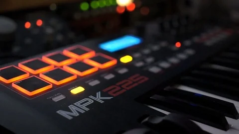 Midi Keyboard In Strobe Light Adjust Knob Stock Footage 97292135