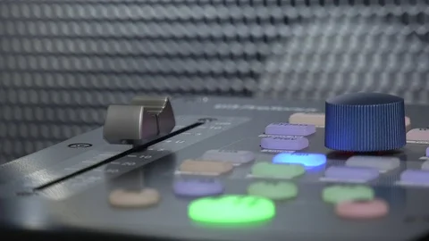 Midi remote keyboard on the background of a large speaker. Stock Footage 117733844