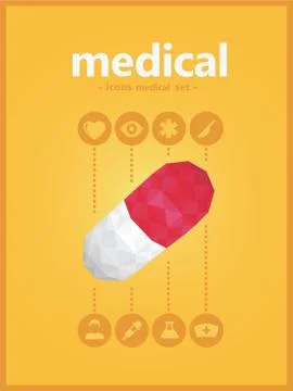 Midical icons set with pill polygon style Stock Illustration