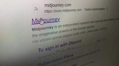 Midjourney website for virtual art. artificial intelligence for digital art. Stock-Footage 241314371