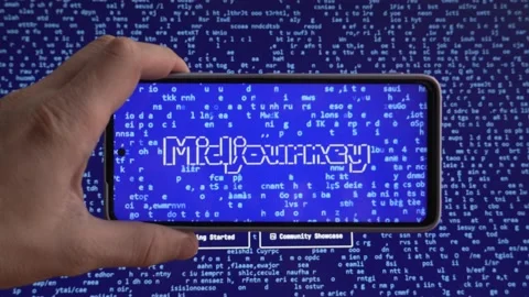 Midjourney on your phone screen. Artificial intelligence for image generation Stock Footage 233244776