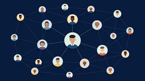 Midnight Blue Global Social Network and Enterprise Team Hierarchy 4K Иллюстрация