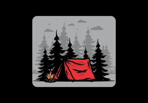 Midnight camping with bonfire illustration Stock Illustration