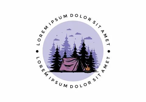 Midnight camping with bonfire illustration Stock Illustration