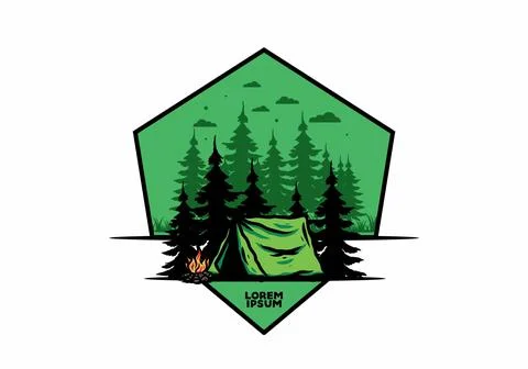 Midnight camping with bonfire illustration Stock Illustration