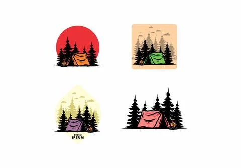 Midnight camping with bonfire illustration Stock Illustration