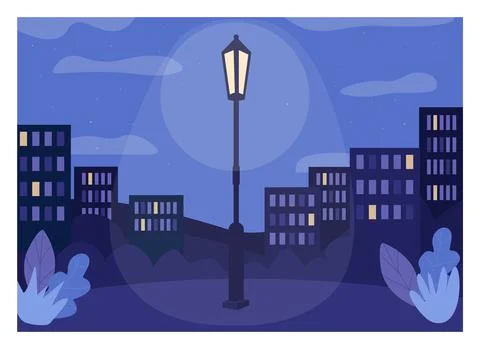 Midnight city flat color vector illustration Illustrazione stock