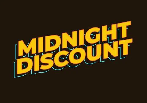 Midnight discount. Text effect in yellow color. 3D look Stock Illustration