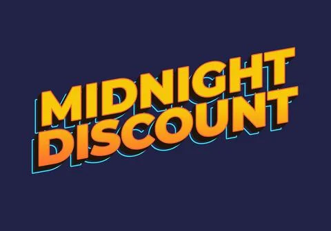 Midnight discount. Text effect in yellow color. 3D look Stock Illustration