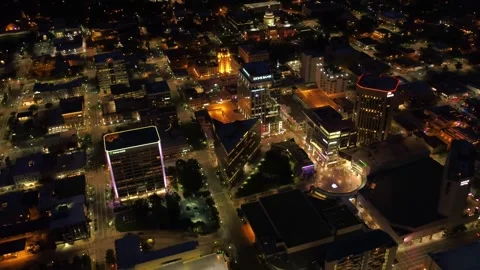 Midnight drone flight over downtown Boise Idaho showcasing city scene Stock Footage 344739763