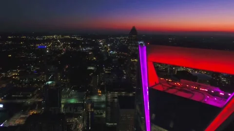 Midnight drone flight over downtown Charlotte North Carolina with city scene Stock Footage 344779318
