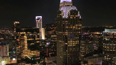 Midnight drone flight over downtown Charlotte North Carolina, amazing skyline Stock Footage 344779328