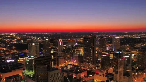 Midnight drone flight over downtown Columbus Ohio showcasing city scene Stock Footage 344781527